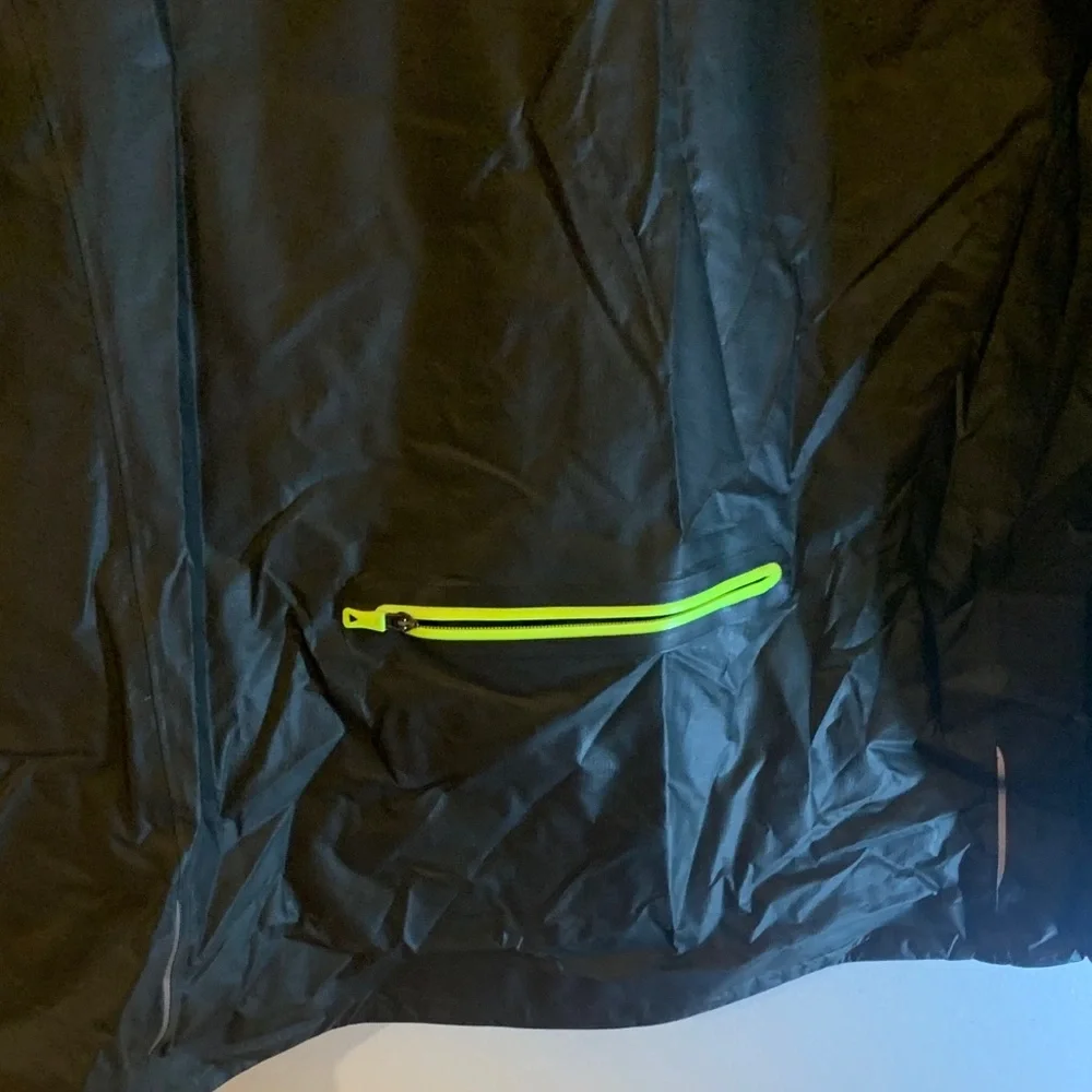 The North Face Men's Black Raincoat with Bright Yellow Zipper